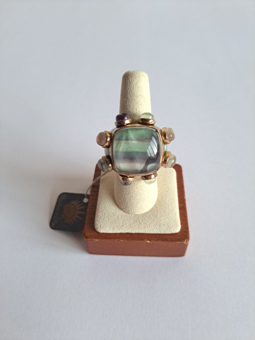 New Angelique de Paris Gold Plated Large Square Green Stones Ring Size 8 - Picture 6 of 17
